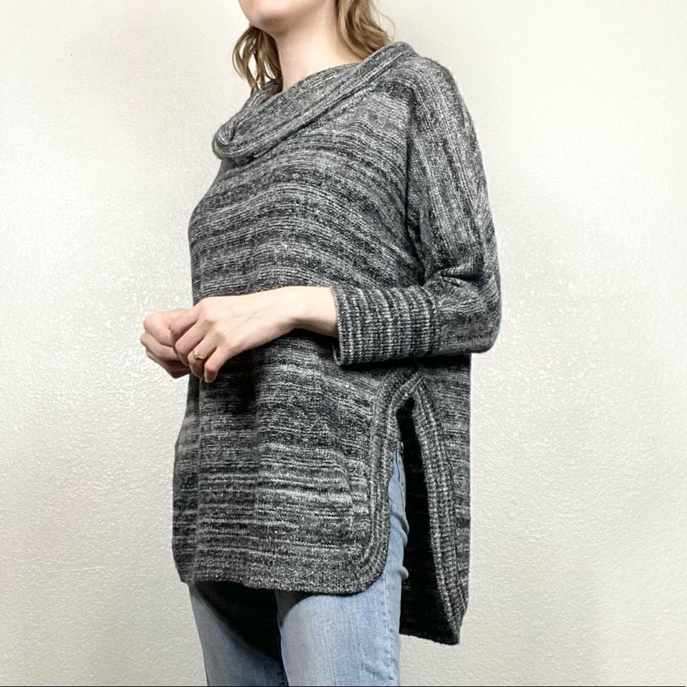 Anthropologie Field Flower Grey Marled Cowl Neck 3/4 Sleeve Sweater